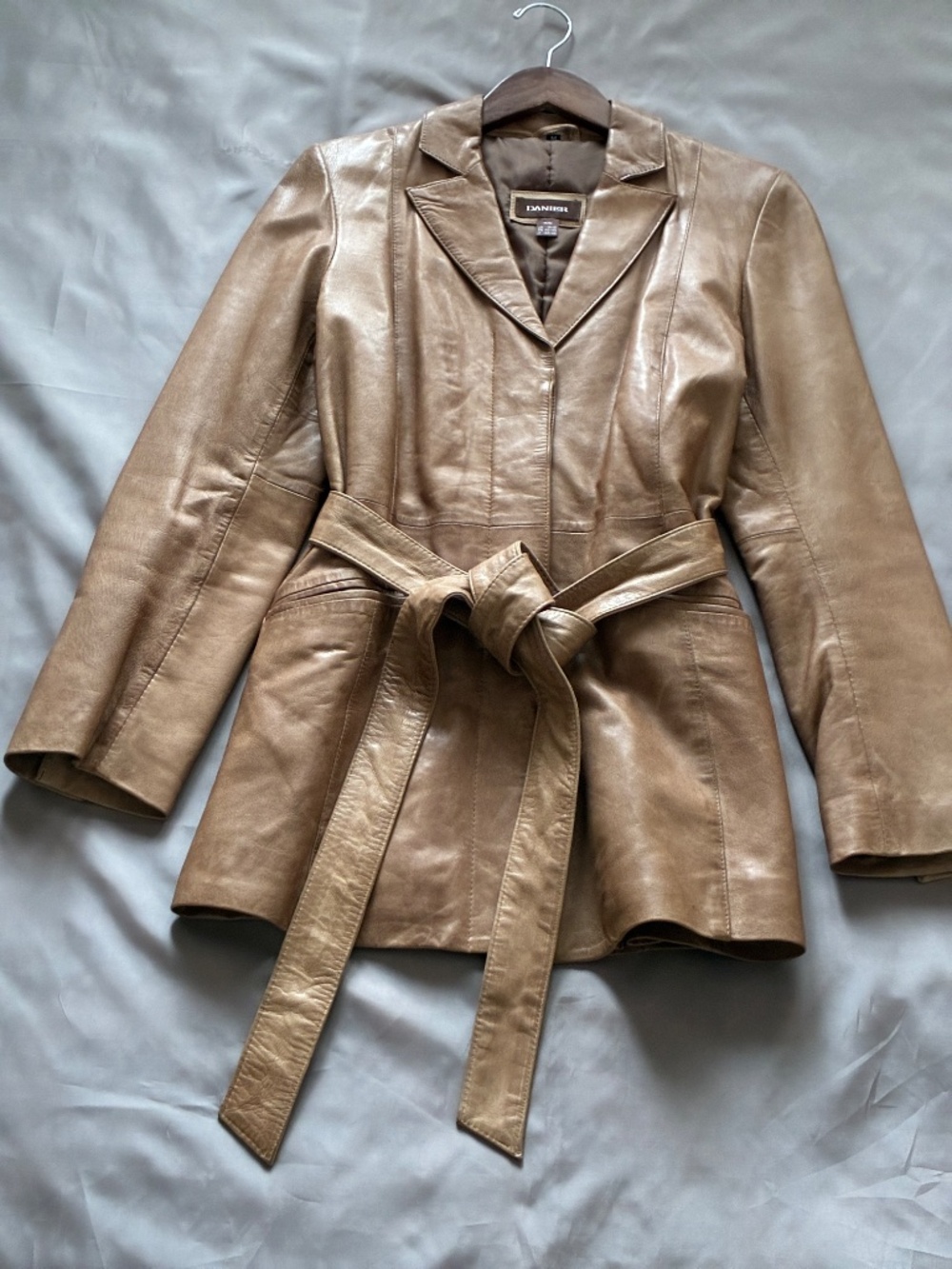 Danier Camel Belted Leather Jacket
